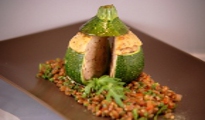 Stuffed zucchini Nicoise style accompanied by a quinoa tabouli
