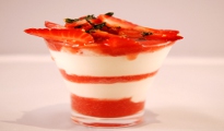 White chocolate mousse and strawberries twice
