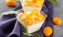 Pudding à l'amande & salade litchi-kumquat