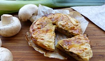 Tourte poireaux, champignons et lardons