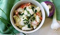 Blanquette de cabillaud aux petits légumes de printemps