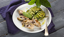 Saltimbocca de boeuf gorgonzola-sauge & Tian de courgettes