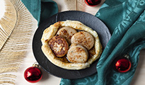 Tarte fine au boudin blanc et chutney de mangue