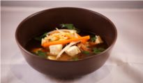 Tofu and black mushroom in an Asian broth