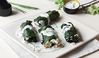 Rouleaux de blettes au haddock, crème gourmande aux herbes fraîches
