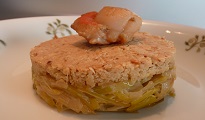 Crumble de Saint Jacques, fondue de poireau au Noilly Prat